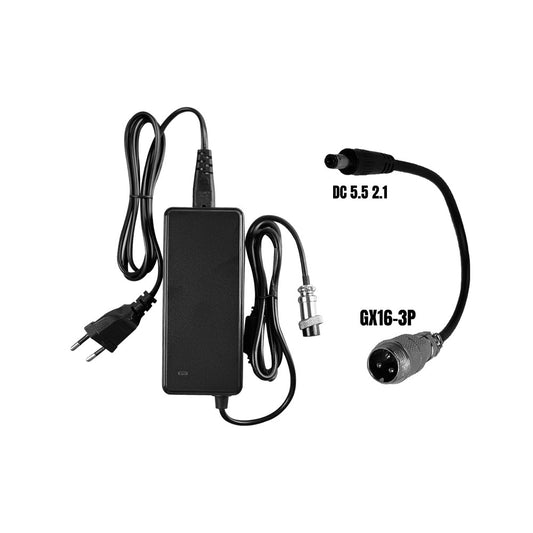 Chargeur 42V 2A Pour Batterie 36V (Connecteur GX16 3Pins Avec Adaptateur DC 5.5*2.1MM)