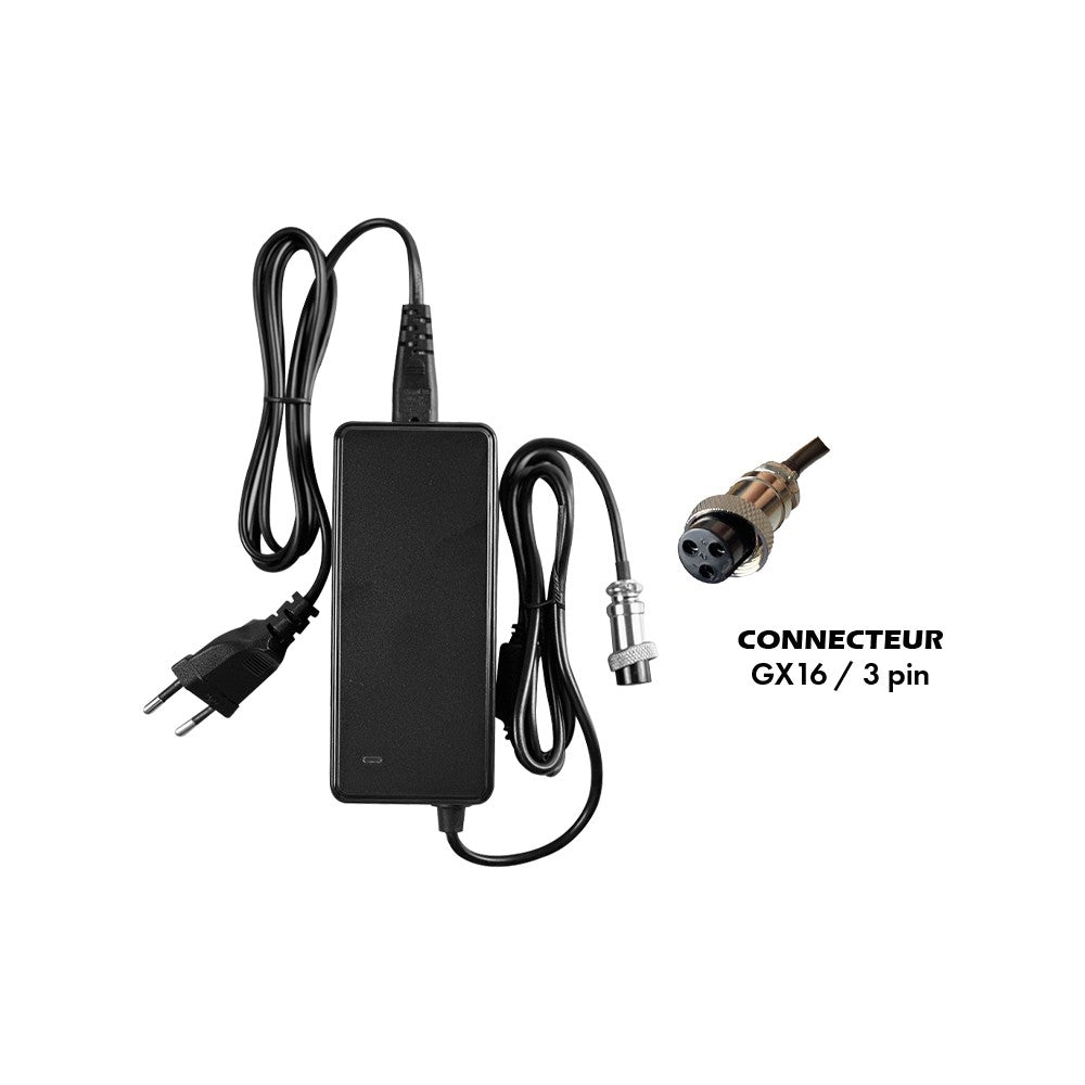 Chargeur 42V 2A Pour Batterie 36V  (Connecteur GX16 3Pins Avec Adaptateur XLR)