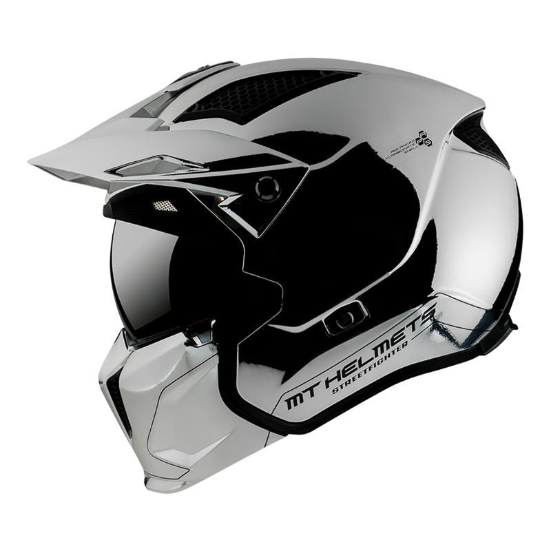 CASQUE TRIAL MT STREETFIGHTER SV UNI CHROME ARGENT (taille S)